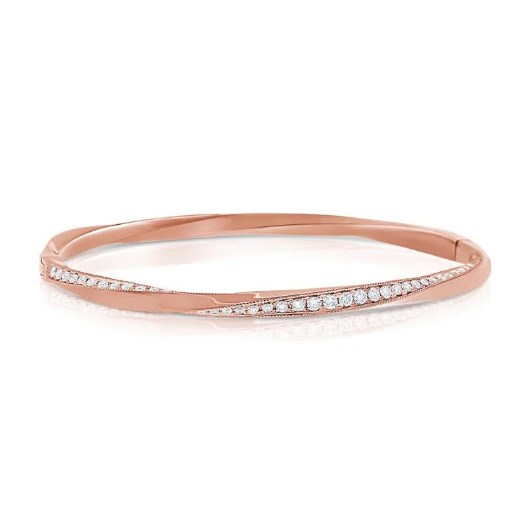 women’s stacked charm bracelet-14K Rose Gold Diamond "Twist" Bangle