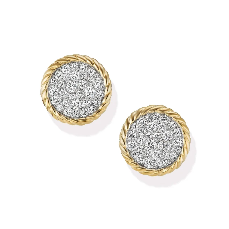 women’s clip-on earrings-DY Elements Button Stud Earrings in 18K Yellow Gold with Pave Diamonds