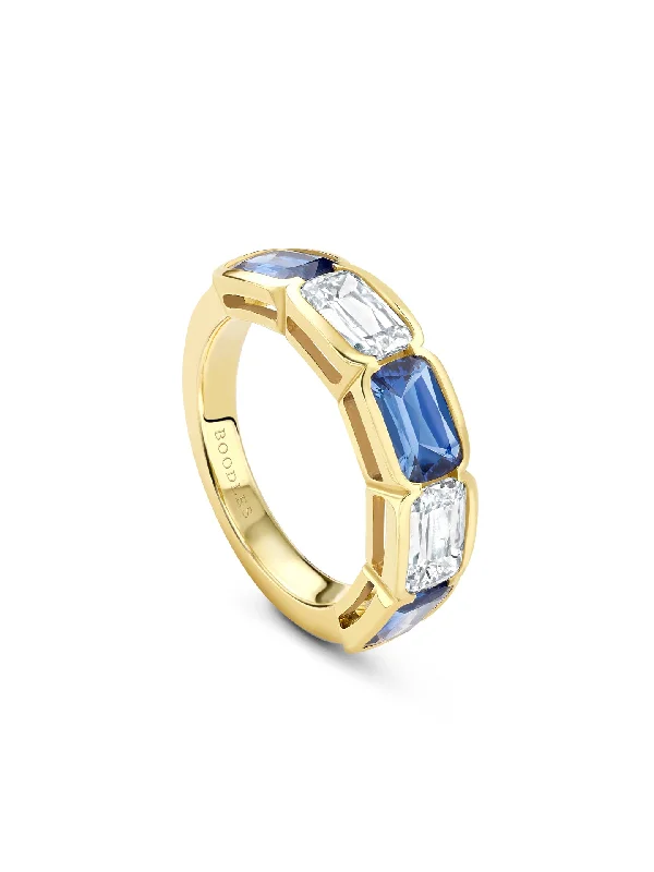 women’s handmade ring-Classic Ashoka Sapphire Diamond Yellow Gold Ring