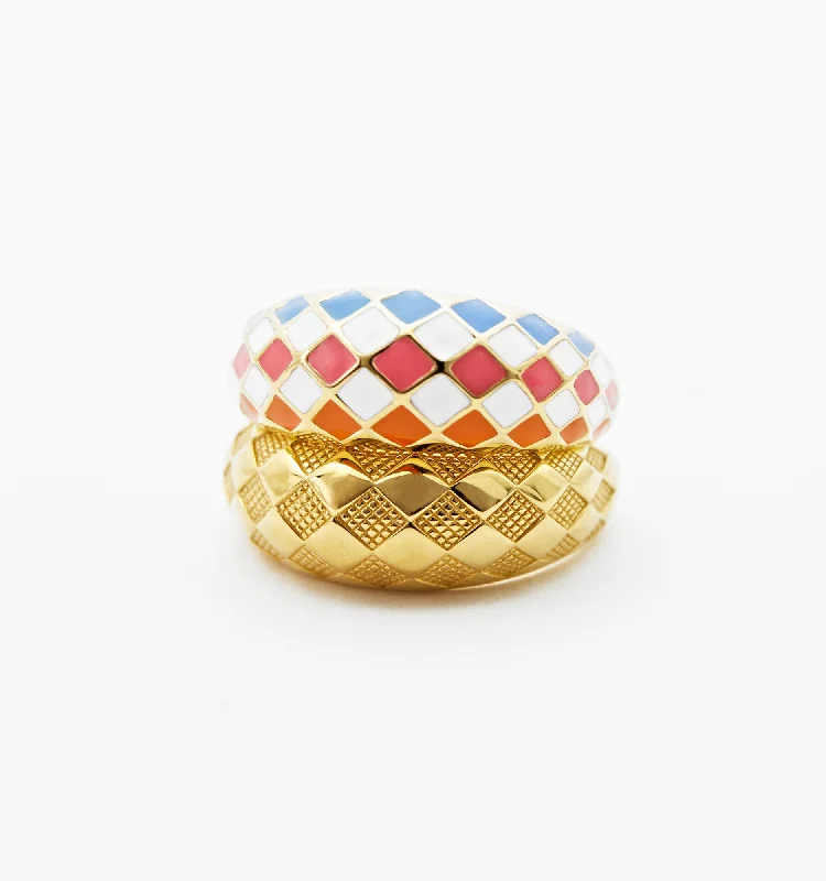 women’s radiant-cut ring-Checker Rings - Sunrise Set of 2