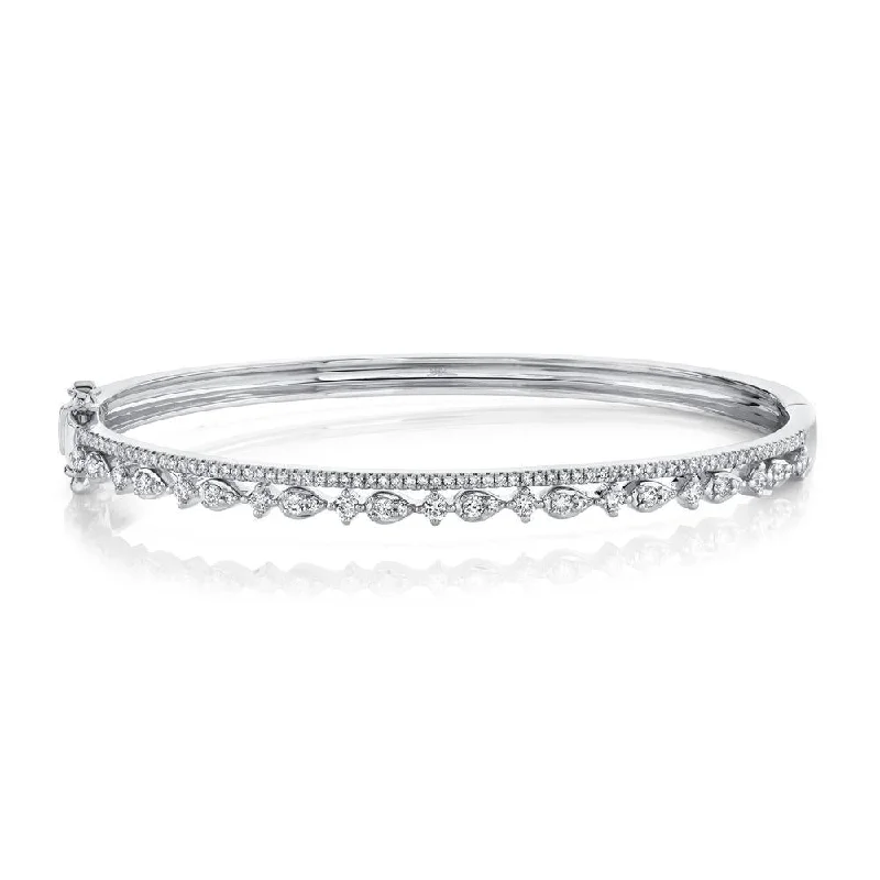 women’s designer bracelet-14K White Gold Diamond Double Row Bangle