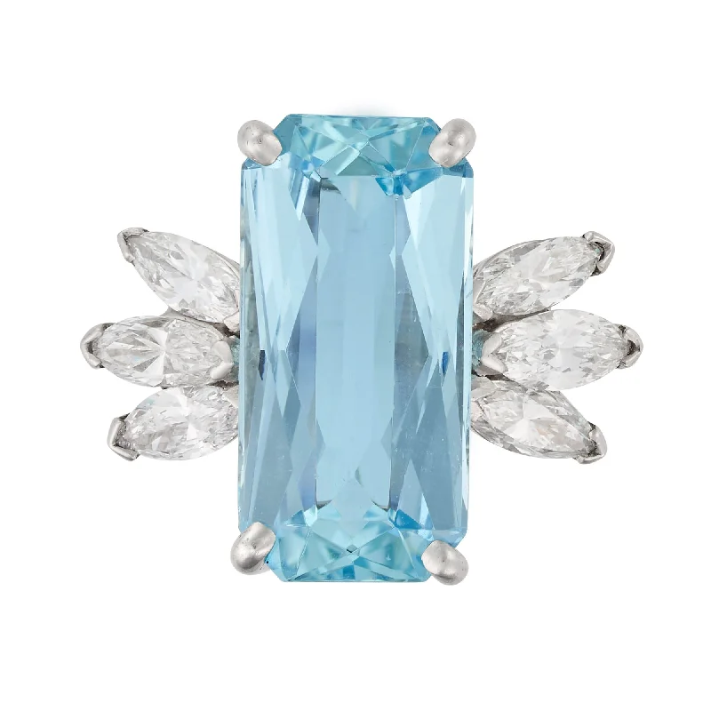 women’s engagement and wedding ring-Vintage Aquamarine Cocktail Ring