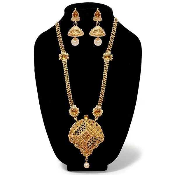 women’s luxury diamond necklace-Kriaa Austrian Stone Gold Plated Long Haram Necklace Set - 1109104A