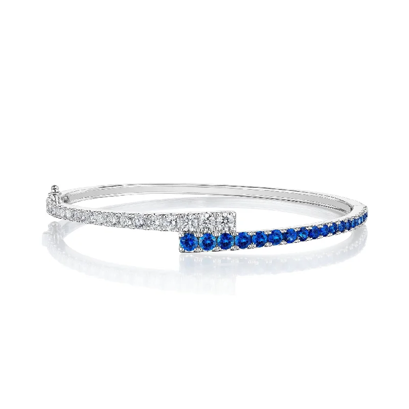 women’s charm and bead bracelet-Blue Sapphire Bypass Bangle