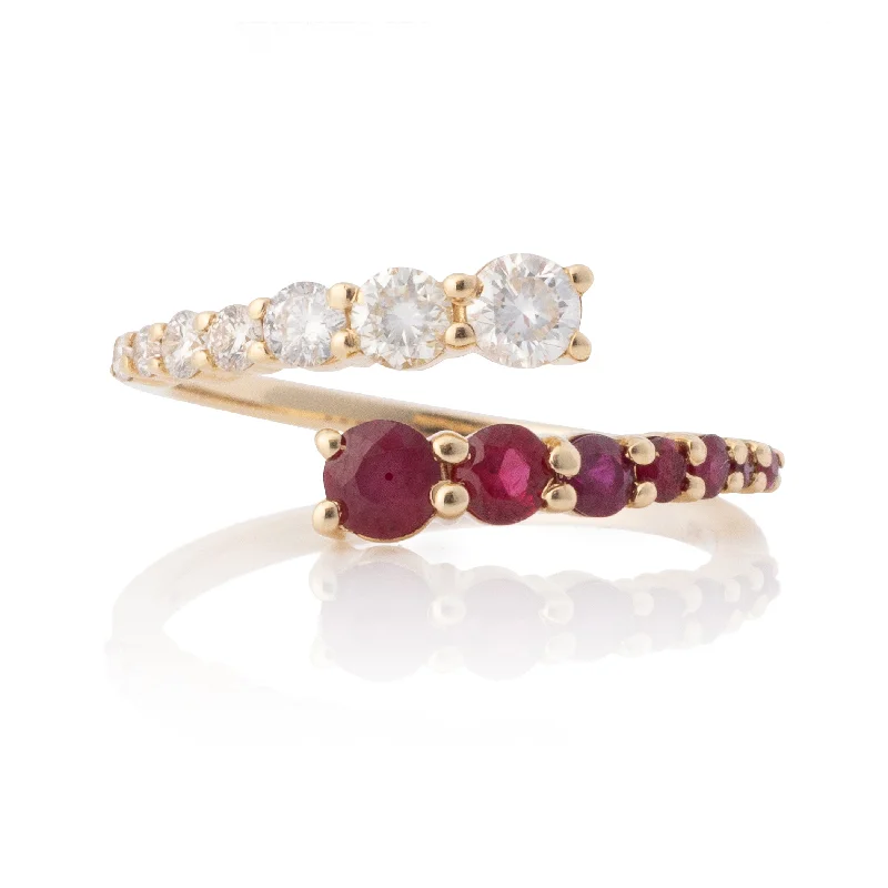 women’s stackable rings-Gradient Ruby and Diamond Bypass Ring