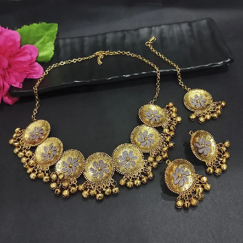 women’s multi-stone necklace-Kriaa Gold Plated Grey Meenakari Necklace Set With Maang Tikka - 1116020J