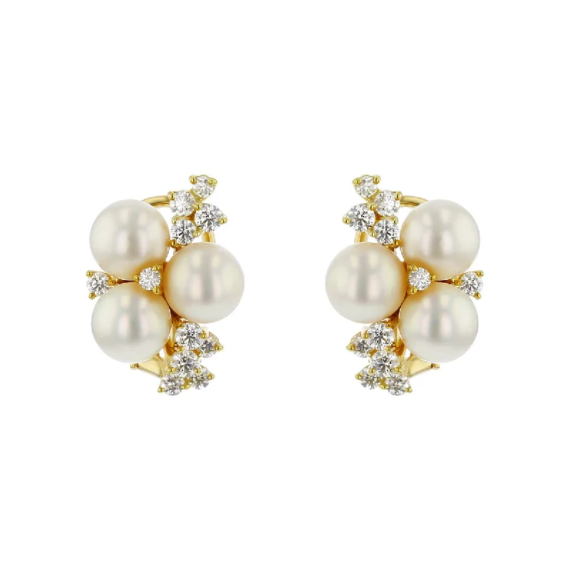 women’s luxury earrings with gemstones-Suna Bros. Cultured Pearl and Diamond Clip-on Earrings