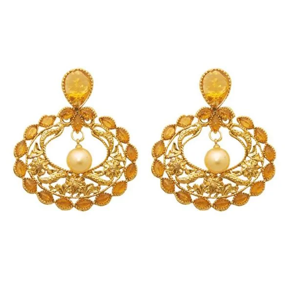 women’s gemstone stud earrings-Kriaa Brown Kundan Gold Plated Dangler Earring