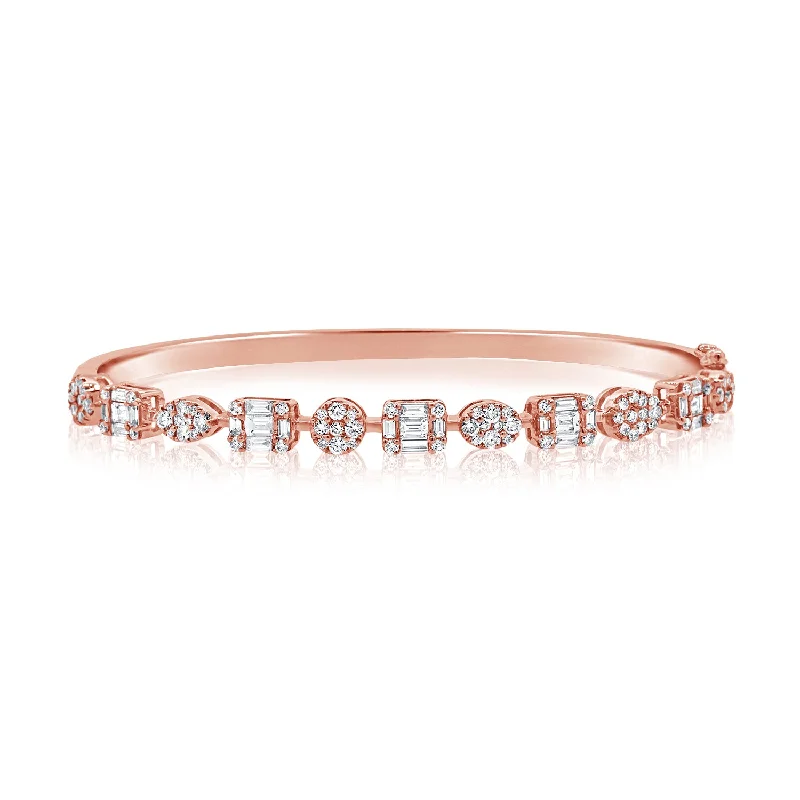 women’s bracelet with charms-14K Rose Gold Diamond Multi Shape Bangle