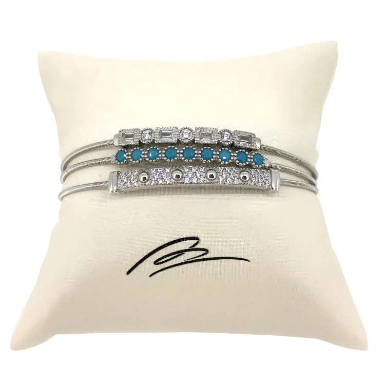 women’s round bangle-Silver & Turquois Stack