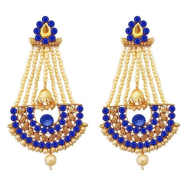 women’s trendy earrings-Kriaa Blue Austrian Stone Gold Plated Pearl Dangler Earrings