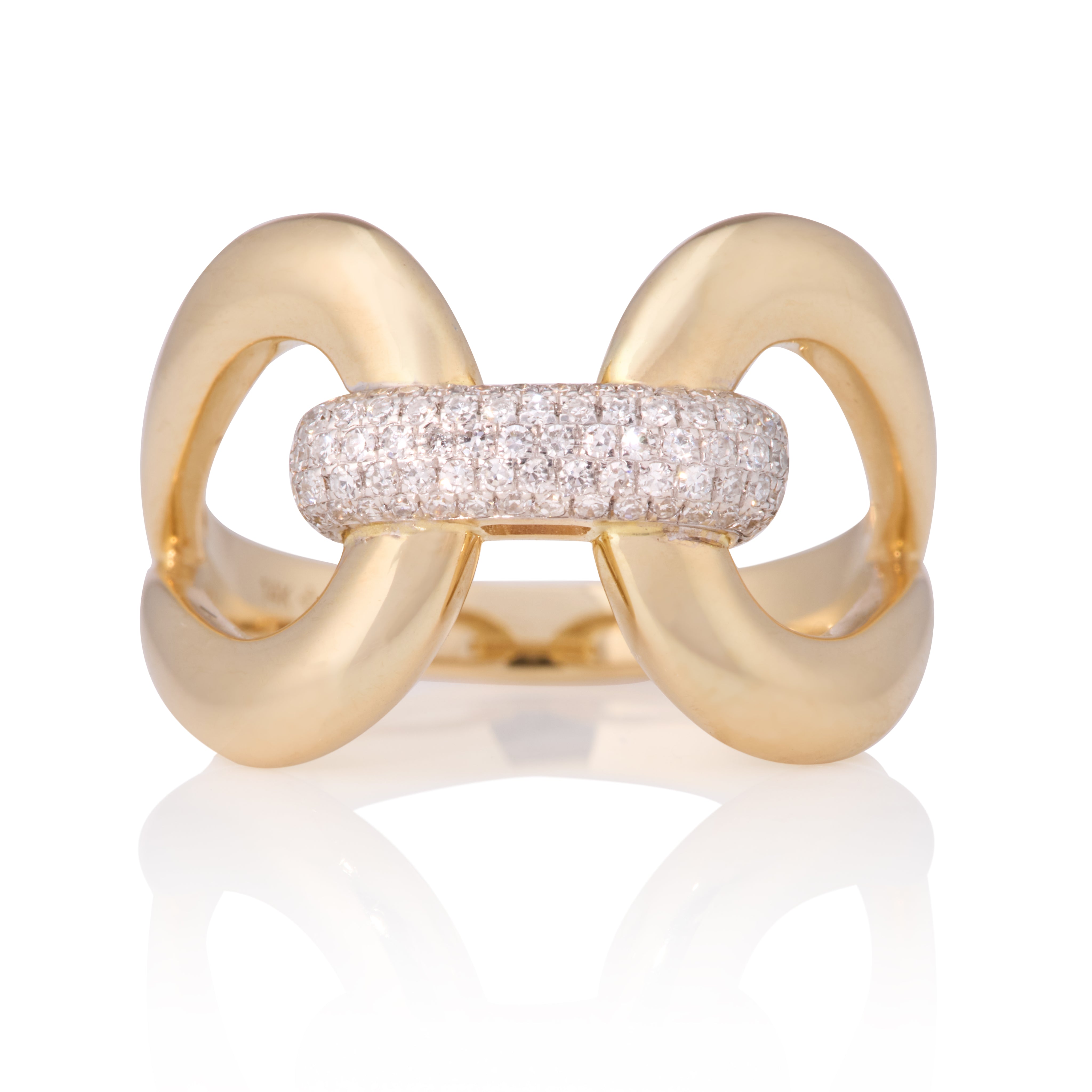 women’s twisted band ring-Solid Gold Stirrup Ring with Pave Diamond Detail