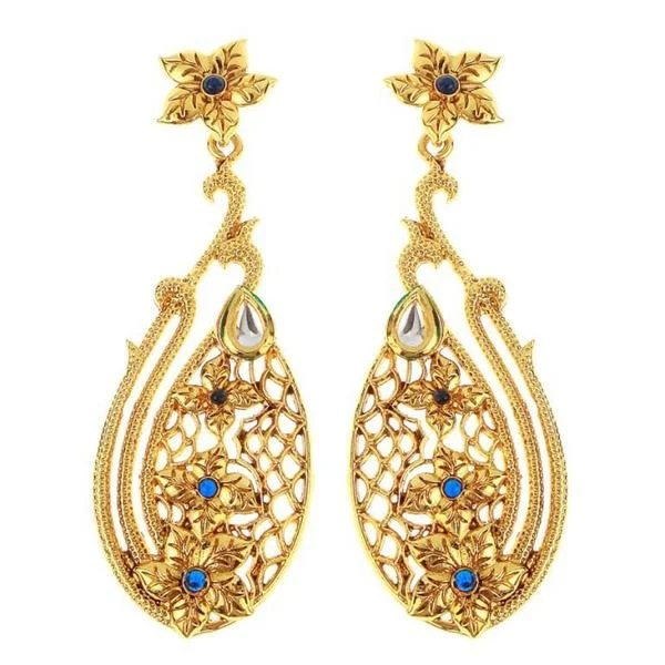 women’s bridal gold earrings-The99jewel Gold Plated Blue Kundan Danglers Earrings