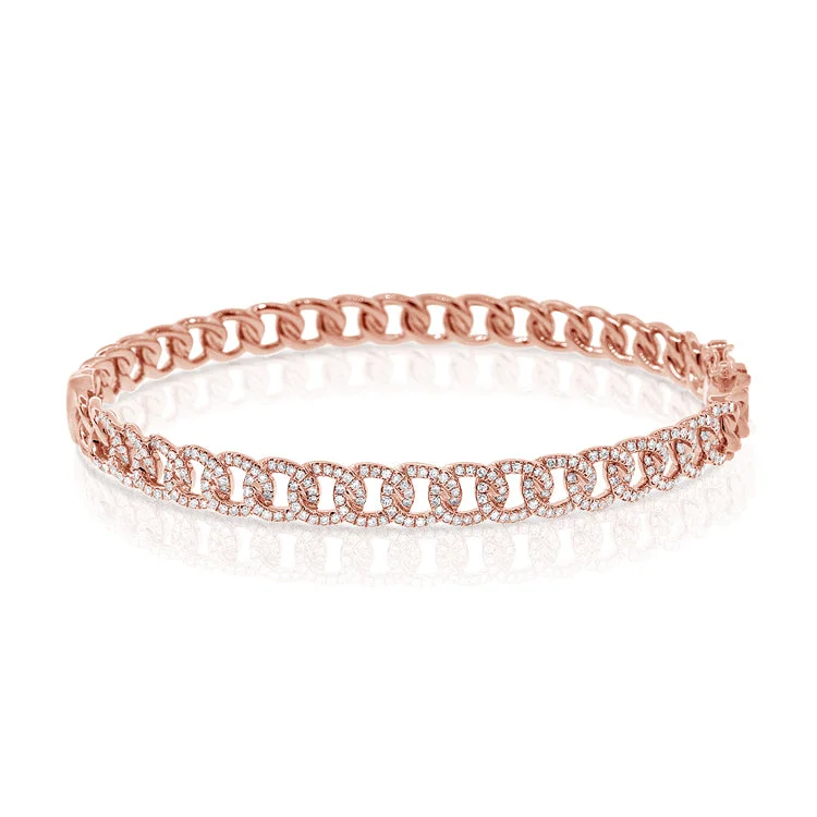 women’s custom bracelet-14K Rose Gold Diamond Curb Link Bangle