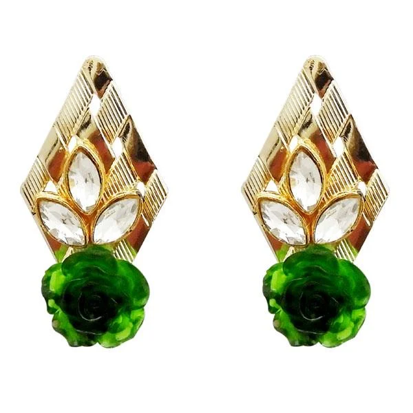 women’s heart-shaped earrings-Kriaa Green Resin Stone Gold Plated Floral Dangler Earrings - 1311403H