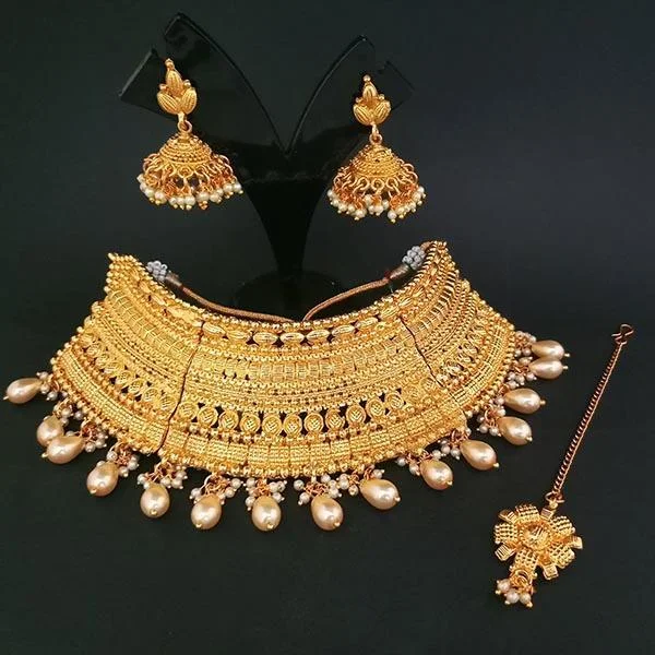 women’s layered gold necklace-Utkrishtt Brown Stone Necklace Set With Maang Tikka - 1107935