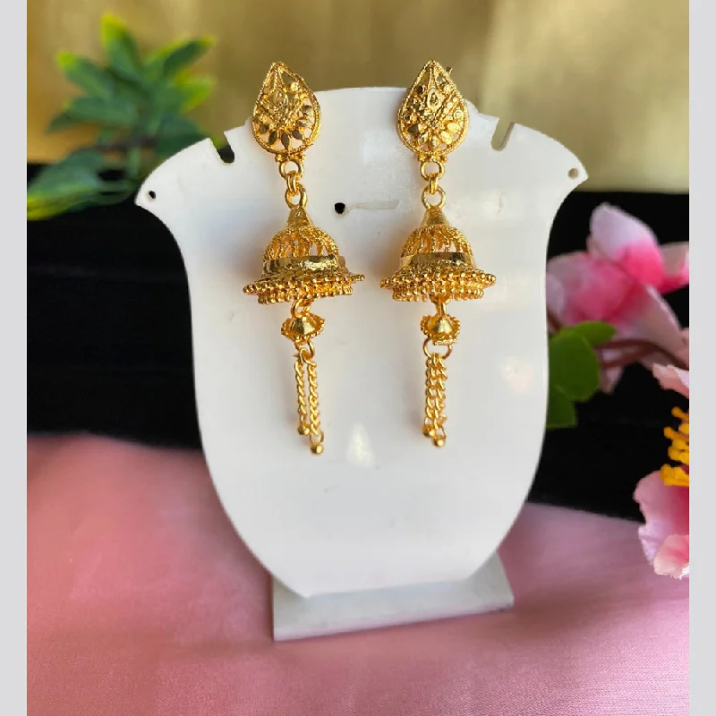 women’s gemstone earrings-Mahavir Gold Plated Jhumkis Earrings