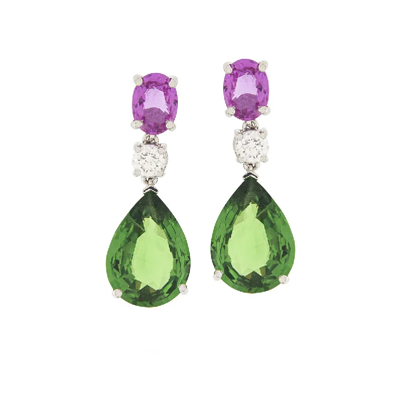 women’s vintage drop earrings-Tanzanite, Pink Sapphire and Diamond Dangle Earrings