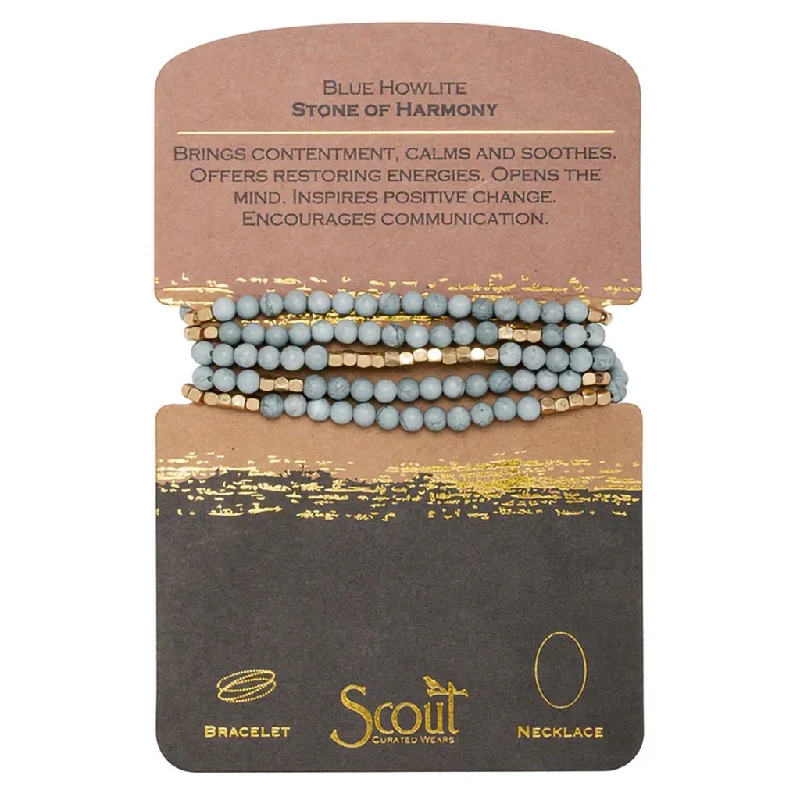 women’s leather and gold bracelet-Scout Curated Wears : Stone Wrap: Blue Howlite - Stone of Harmony