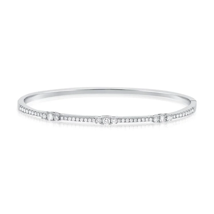 women’s luxury silver bracelet-14K White Gold Round and Baguette Diamond Bangle