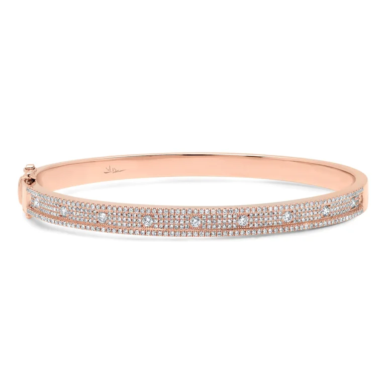 women’s cubic zirconia bracelet-14K Rose Gold Pave Diamond Bangle