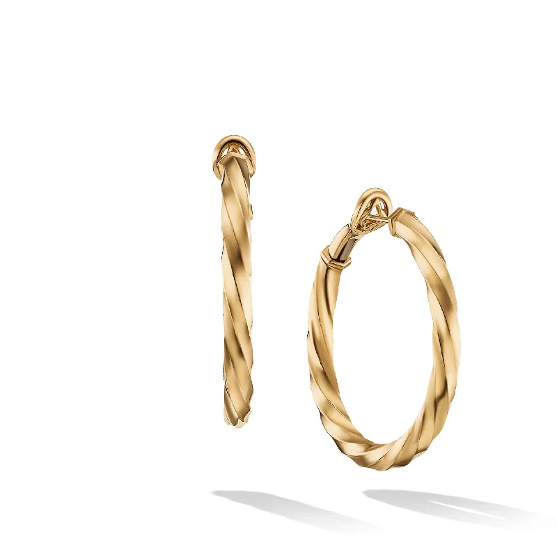 women’s gold stud earrings-Cable Edge Hoop Earrings in Recycled 18K Yellow Gold