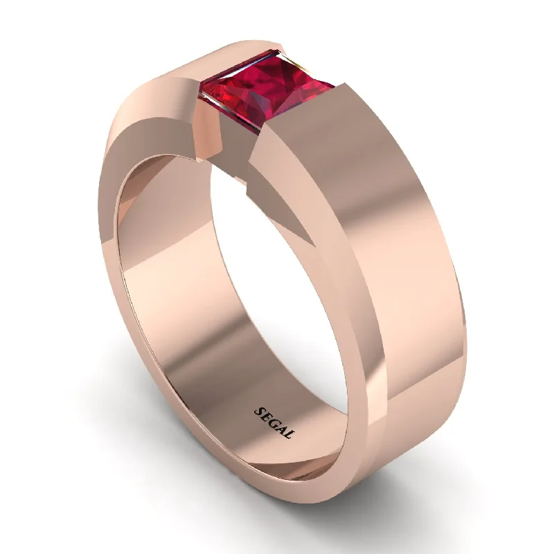 women’s sapphire engagement rings-Princess Cut Ruby Solitaire Wedding Band - Lane No. 11