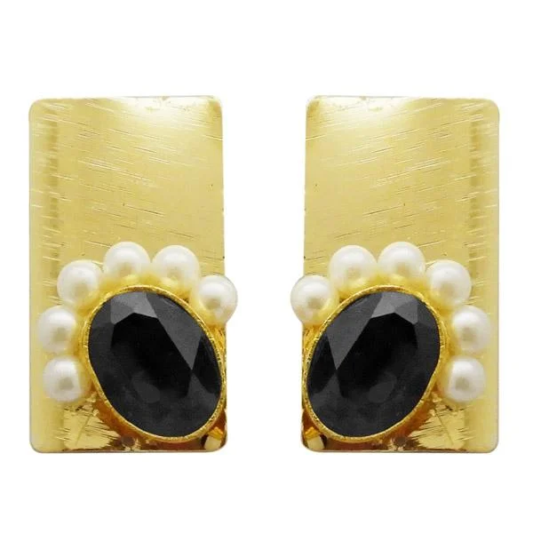 women’s hoop silver earrings-Kriaa Gold Plated Black Resin Stone Pearl Dangler Earrings - 1311408J