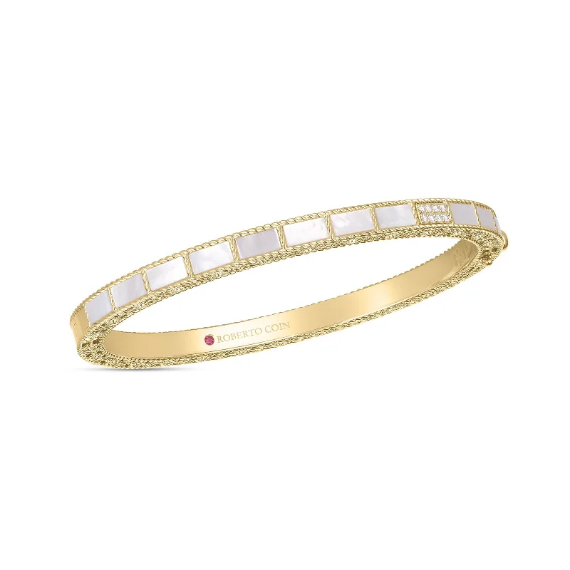 women’s shiny bangle-Mosaic Diamond Accent & Mother of Pearl Bangle