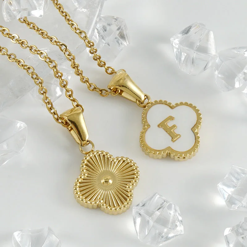 women’s coin pendant necklace-Clover Letter Necklace