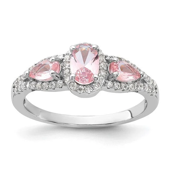 women’s handmade ring-Sterling Silver Pink Nano Crystal and CZ Ring