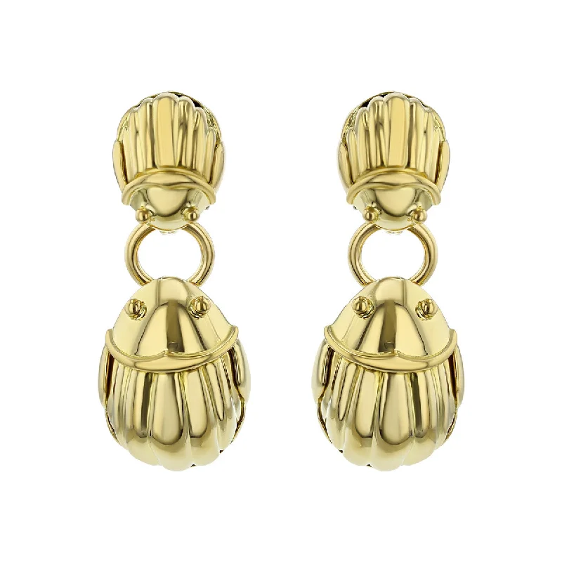 women’s trendy earrings-Tiffany 18K Yellow Gold Scarab Bug Beetle Earrings