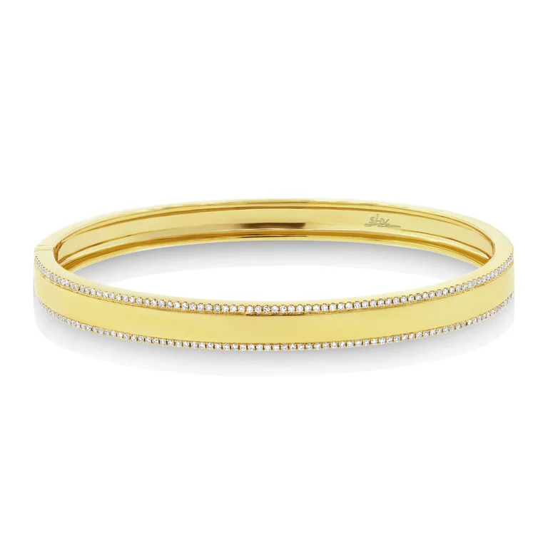 women’s braided bracelet-14K Yellow Gold Diamond Double Row Bangle