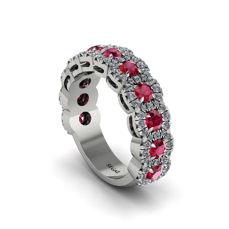 women’s ruby engagement rings-Ruby Blossoming Love Halo Wedding Band - Annalise No. 12