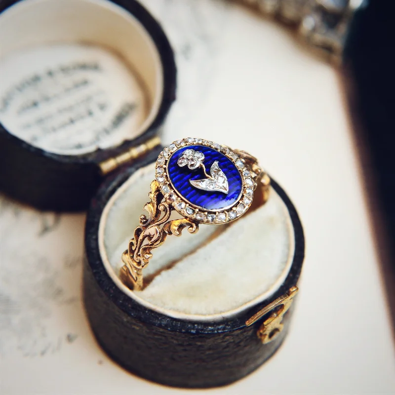 women’s chunky fashion ring-Sentimental Georgian Rose Cut Diamond & Enamel Ring