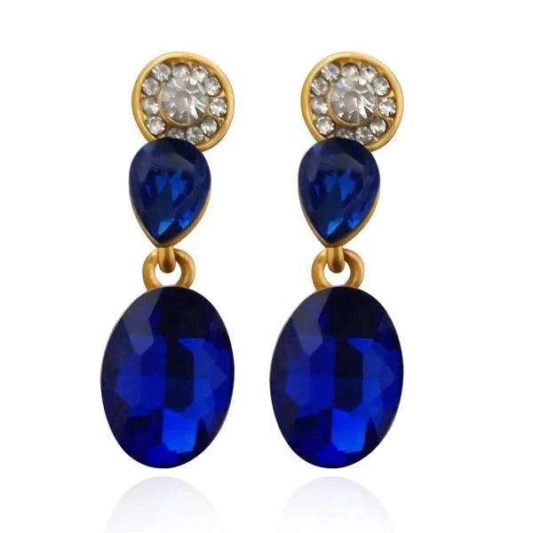 women’s sparkly earrings-Kriaa Blue Stone Gold Plated Dangler Earrings