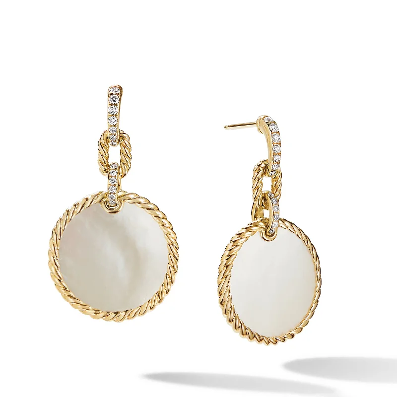 women’s red gemstone earrings-DY Elements Convertible Drop Earrings in 18K Yellow Gold with Mother of Pearl and Pave Diamonds