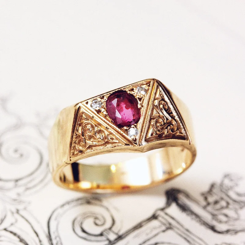 women’s multi-stone ring-Awesome Vintage Ruby & Diamond Dress Ring