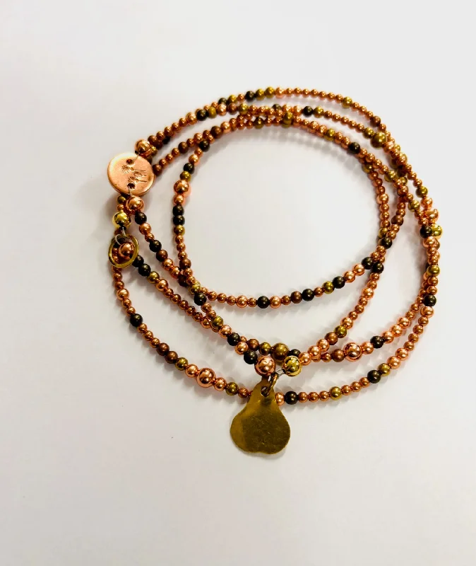 women’s silver necklace-Metal beads copper brass long necklace