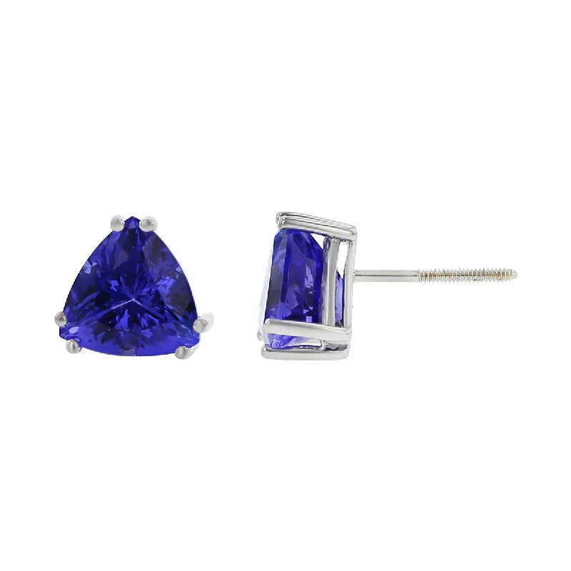 women’s trendy hoop earrings-Sterling Silver Trillion Tanzanite Stud Earrings