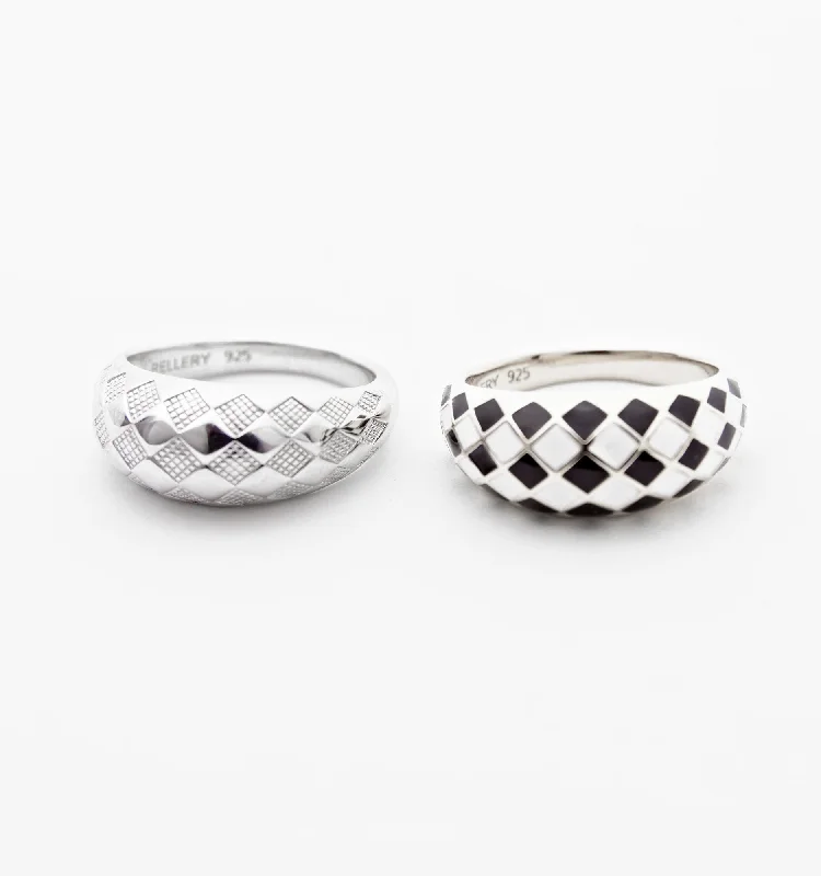 women’s multi-stone ring-Silver Checker Rings - Set of 2