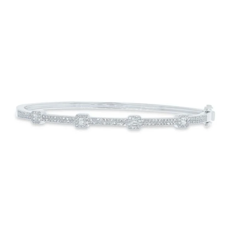 women’s antique bracelet-14K White Gold Round and Baguette Diamond Bangle