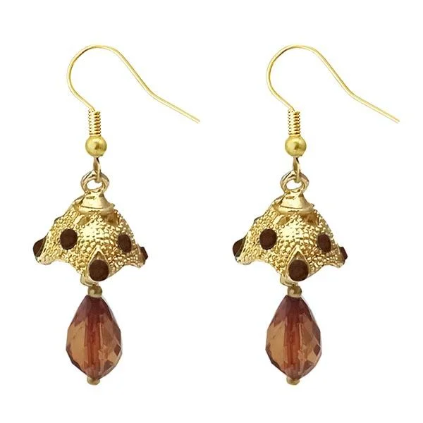 women’s colorful earrings-Kriaa Austrian Stone Brown Gold Plated Jhumki Earrings - 1313708F