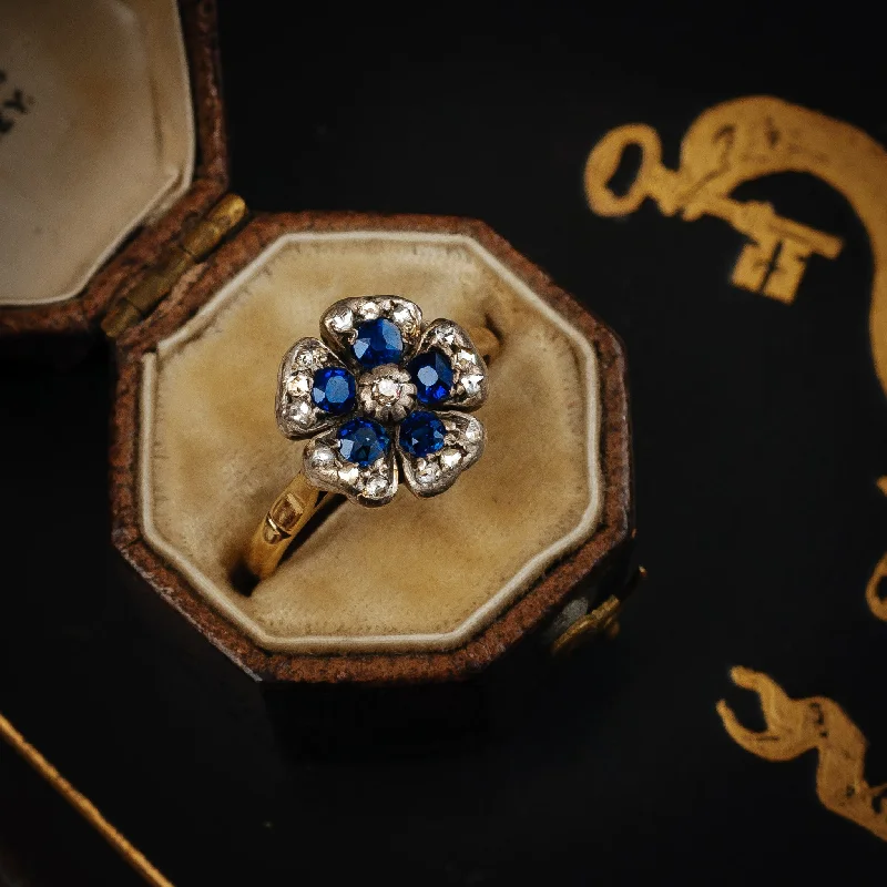 women’s rose gold ring-Romantique Antique Sapphire and Diamond 'Pansy' Ring