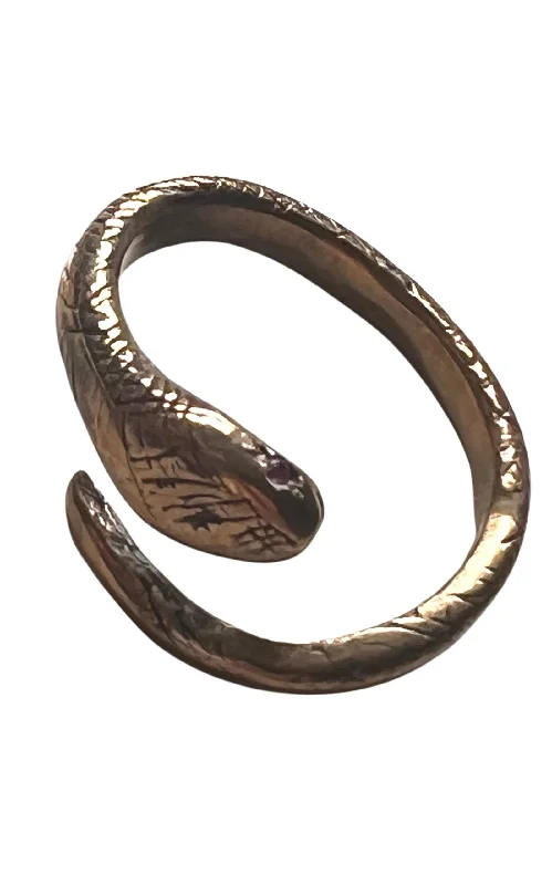 women’s signet ring-Ruby Snake Ring Bronze Adjustable