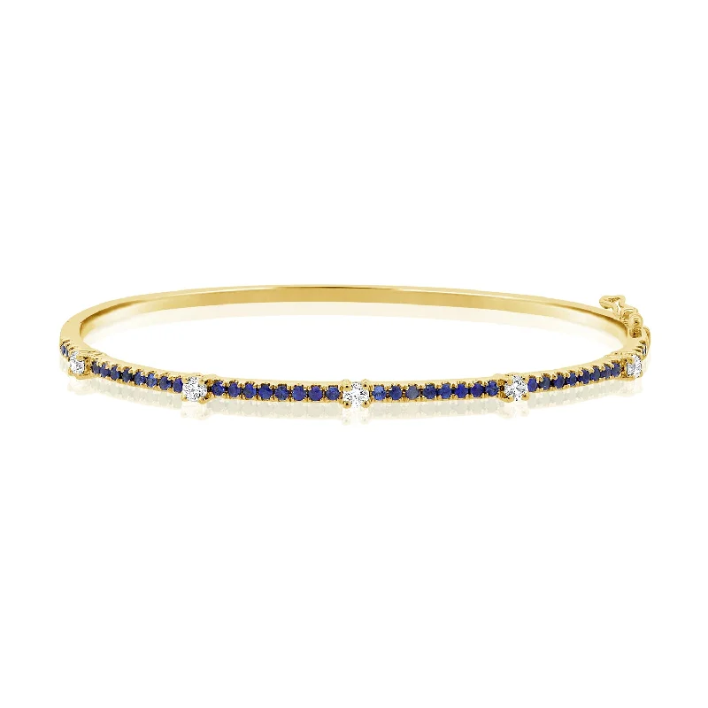 women’s solid gold bracelet-Sapphire & Diamonds Bangle made in 14K Gold