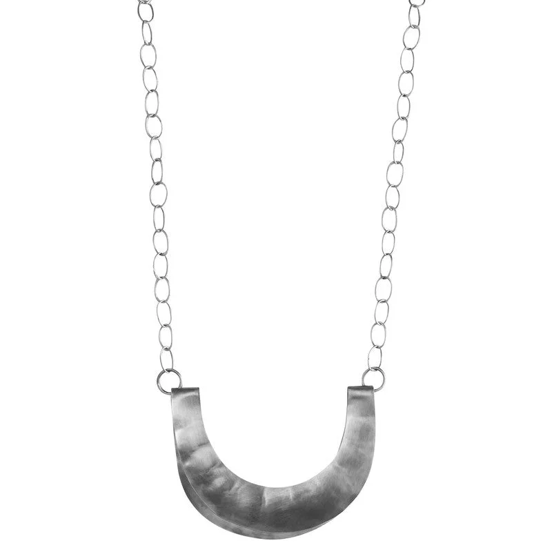 women’s solitaire diamond necklace-Yucca Necklace - Crescent, Lrg, Silver