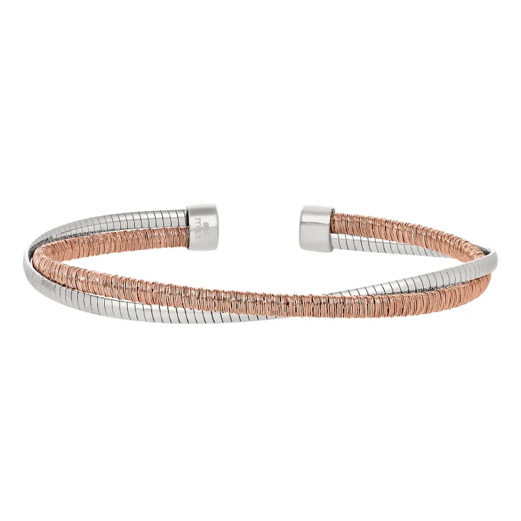 women’s floral bracelet-Rose Gold Finish Sterling Silver and Rhodium Finish Omega Twist Cuff Bracele