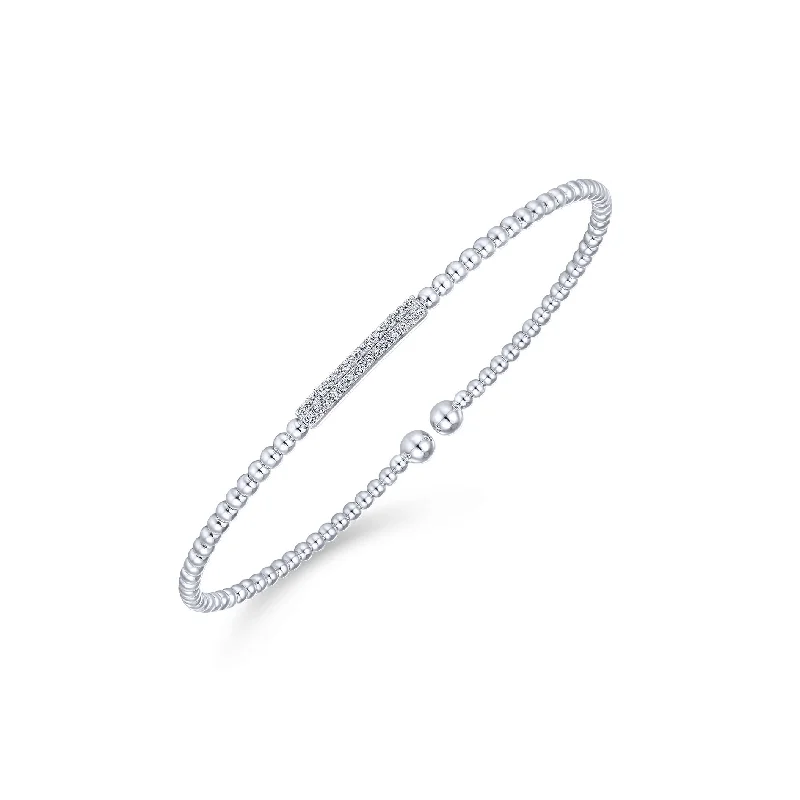 women’s luxury bracelet-14K White Gold Diamond Pave Top Bead Cuff