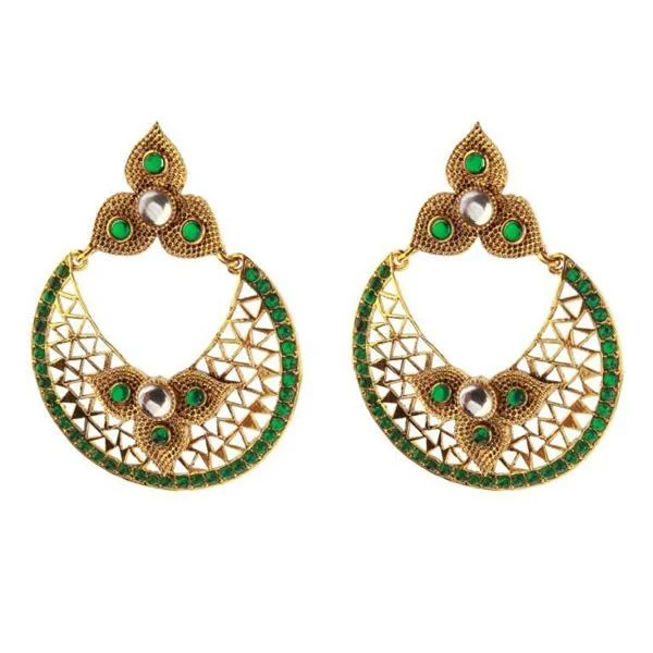 women’s red gemstone earrings-The99jewel Green Pota Stone Gold Plated Danglers Earrings